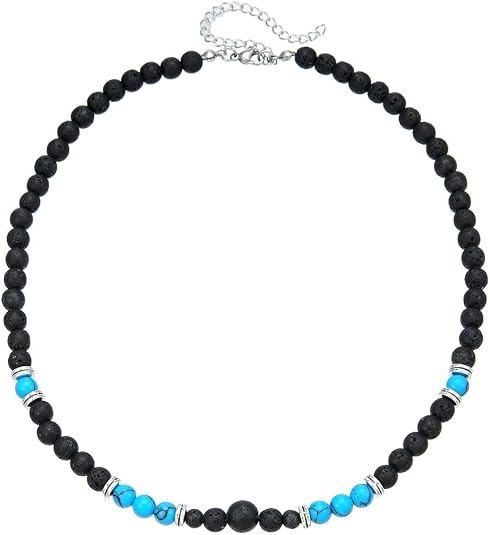 Beaded Necklace for Men,Handmade Men Turquoise Beaded Choker,Natural Wood Bead Necklaces Africa Wooden Chain Statement Unisex Strand Necklaces Hip Hop Beach Jewelry