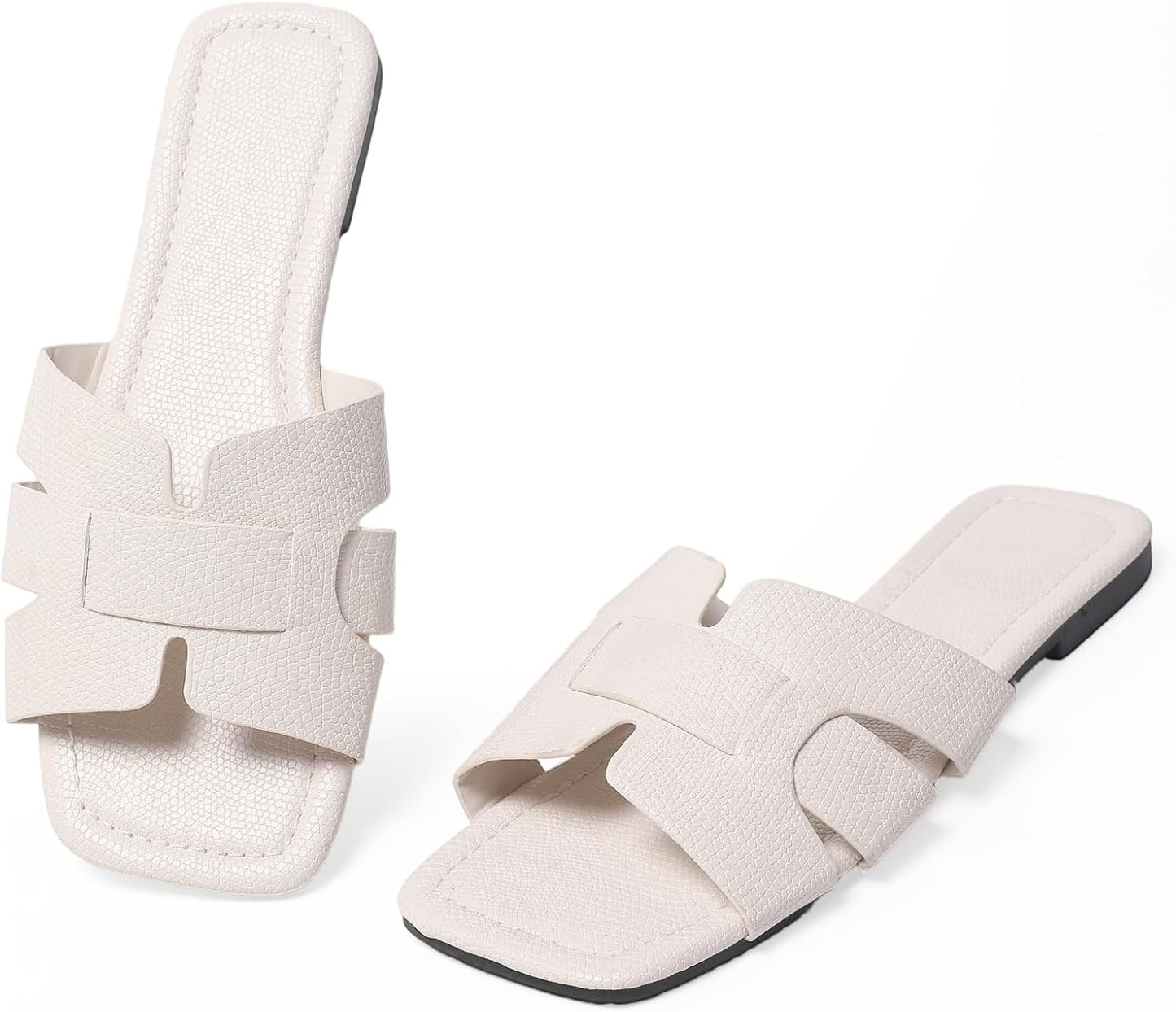 Women's Dressy Casual Flat Sandals, Elegant Comfortable Slip-On Slides with Textured Upper, Versatile Dressy Style for Everyday Wear