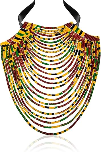 African Necklace for Women Ankara Multi-Strand Cord Cotton African Fabrics Necklace