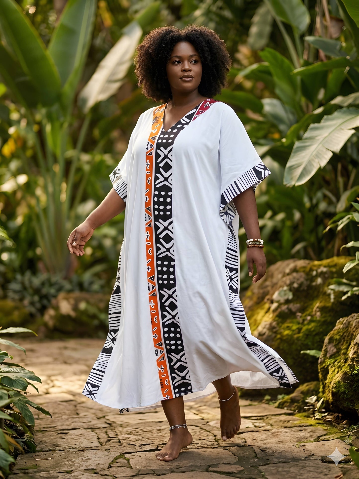 African Print Patchwork Kaftan Dress with Matching Headwrap | One Size