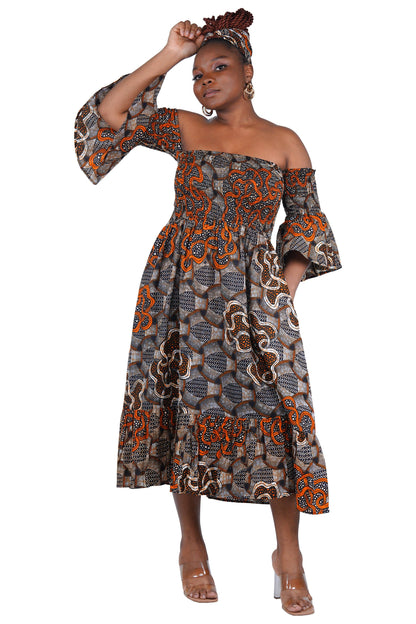 Smocked Off-the-Shoulder Cotton Dress | One Size