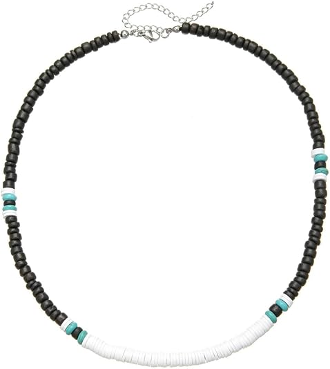 Beaded Necklace for Men,Handmade Men Turquoise Beaded Choker,Natural Wood Bead Necklaces Africa Wooden Chain Statement Unisex Strand Necklaces Hip Hop Beach Jewelry