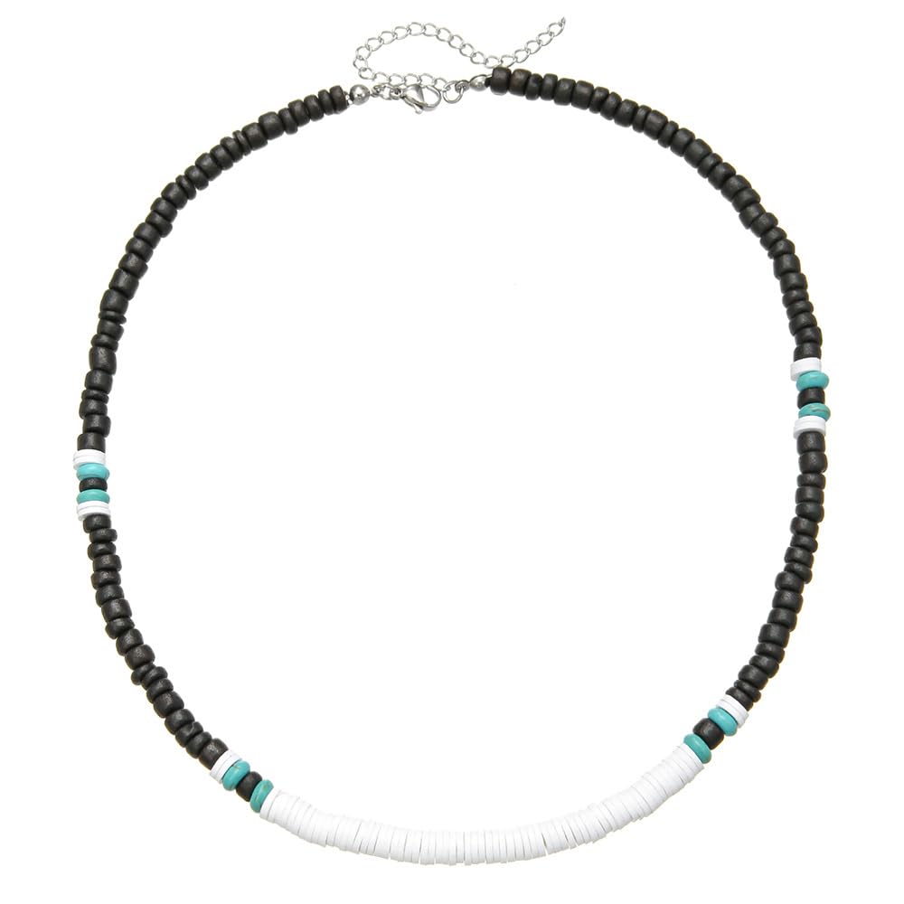Beaded Necklace for Men,Handmade Men Turquoise Beaded Choker,Natural Wood Bead Necklaces Africa Wooden Chain Statement Unisex Strand Necklaces Hip Hop Beach Jewelry