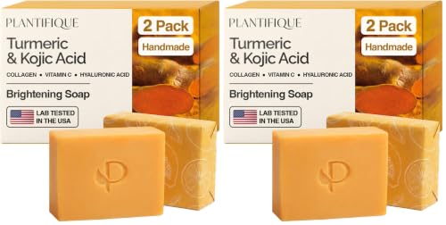 PLANTIFIQUE Kojic Acid & Turmeric Soap for Dark Spots, Lab Tested, 3 Pack