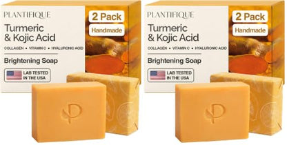 PLANTIFIQUE Kojic Acid & Turmeric Soap for Dark Spots, Lab Tested, 3 Pack