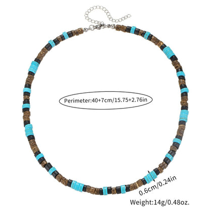 Beaded Necklace for Men,Handmade Men Turquoise Beaded Choker,Natural Wood Bead Necklaces Africa Wooden Chain Statement Unisex Strand Necklaces Hip Hop Beach Jewelry