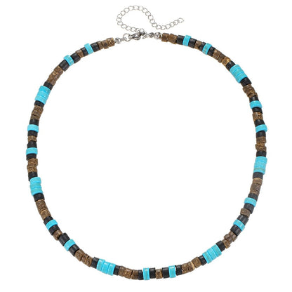 Beaded Necklace for Men,Handmade Men Turquoise Beaded Choker,Natural Wood Bead Necklaces Africa Wooden Chain Statement Unisex Strand Necklaces Hip Hop Beach Jewelry