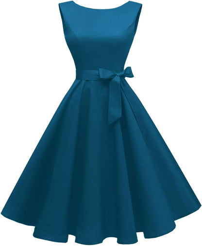 Hanpceirs Women's Boatneck Sleeveless Swing Vintage 1950s Cocktail Dress New