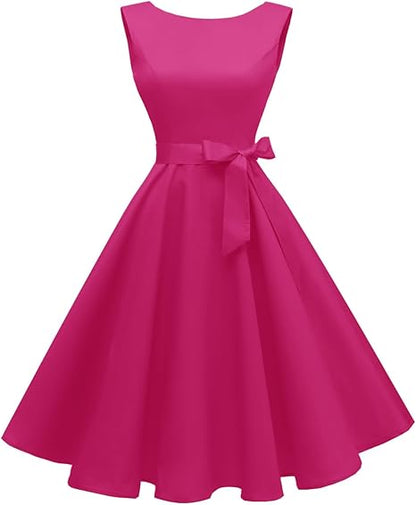 Hanpceirs Women's Boatneck Sleeveless Swing Vintage 1950s Cocktail Dress New
