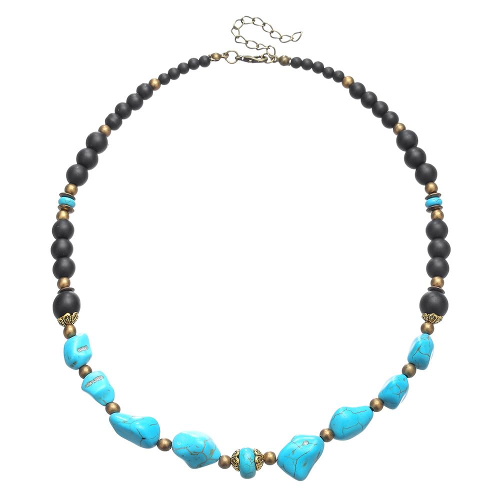 Beaded Necklace for Men,Handmade Men Turquoise Beaded Choker,Natural Wood Bead Necklaces Africa Wooden Chain Statement Unisex Strand Necklaces Hip Hop Beach Jewelry