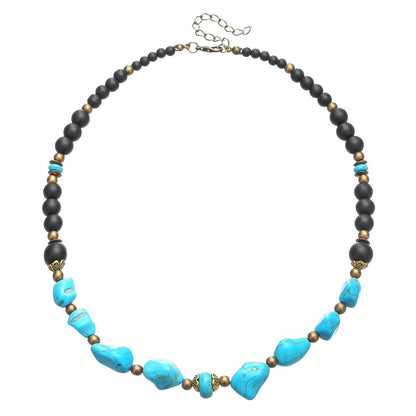 Beaded Necklace for Men,Handmade Men Turquoise Beaded Choker,Natural Wood Bead Necklaces Africa Wooden Chain Statement Unisex Strand Necklaces Hip Hop Beach Jewelry
