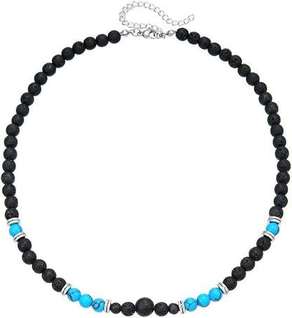 Beaded Necklace for Men,Handmade Men Turquoise Beaded Choker,Natural Wood Bead Necklaces Africa Wooden Chain Statement Unisex Strand Necklaces Hip Hop Beach Jewelry
