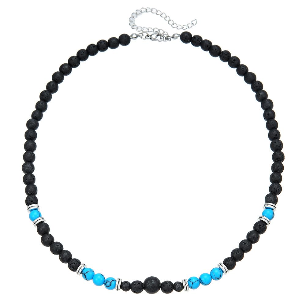 Beaded Necklace for Men,Handmade Men Turquoise Beaded Choker,Natural Wood Bead Necklaces Africa Wooden Chain Statement Unisex Strand Necklaces Hip Hop Beach Jewelry