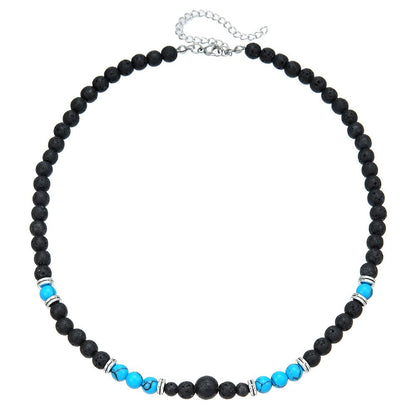 Beaded Necklace for Men,Handmade Men Turquoise Beaded Choker,Natural Wood Bead Necklaces Africa Wooden Chain Statement Unisex Strand Necklaces Hip Hop Beach Jewelry