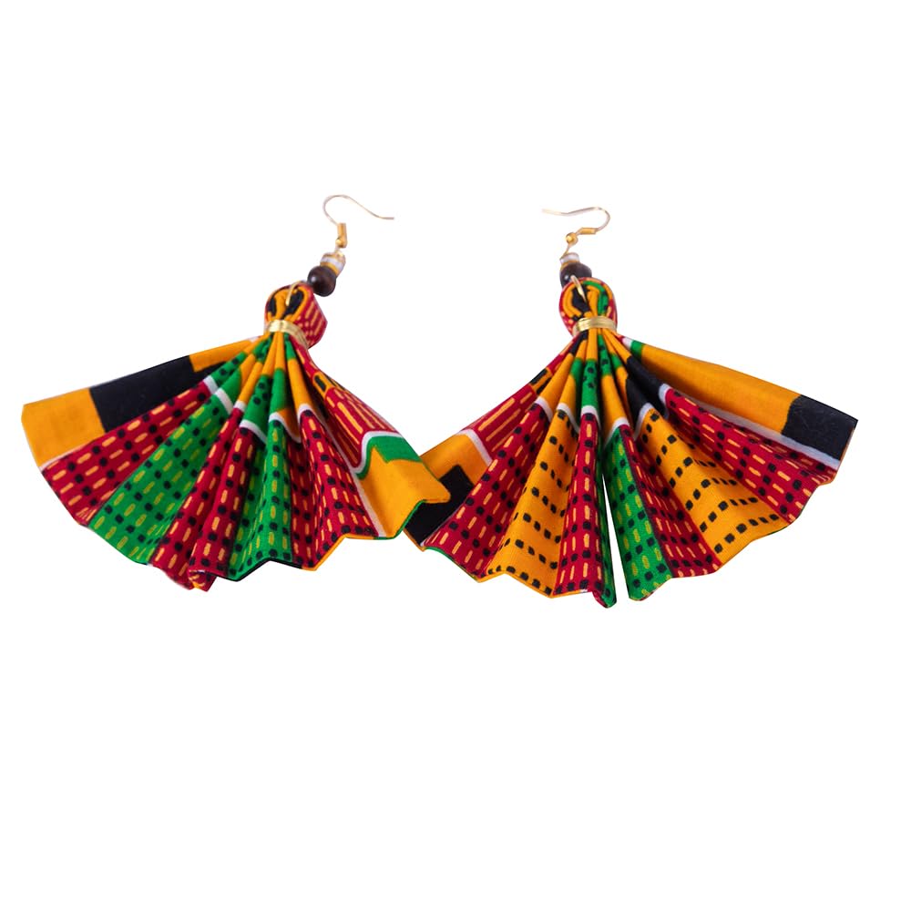 African Earrings for Women Kente Print Dangle Earring Fan-Shaped