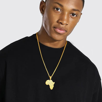 GOLDCHIC JEWELRY Africa Map Necklace for Men, Stainless Steel African Tribal/Egyptian Eye of Horus/I LOVE AFRICA/Elephant Map Hiphop Jewelry Unisex with 22'+2'Adjustable Chain