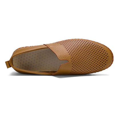 Men's Genuine Leather Loafer Shoes Slip On Soft Walking Shoes Perforated Driving Shoes