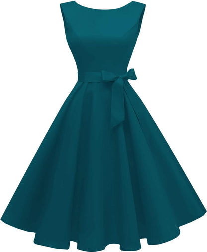 Hanpceirs Women's Boatneck Sleeveless Swing Vintage 1950s Cocktail Dress New