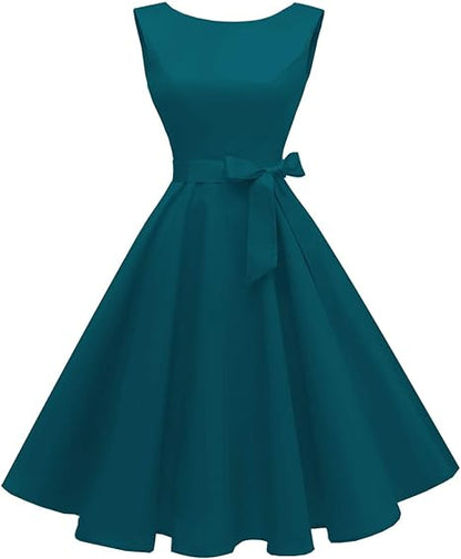 Hanpceirs Women's Boatneck Sleeveless Swing Vintage 1950s Cocktail Dress New