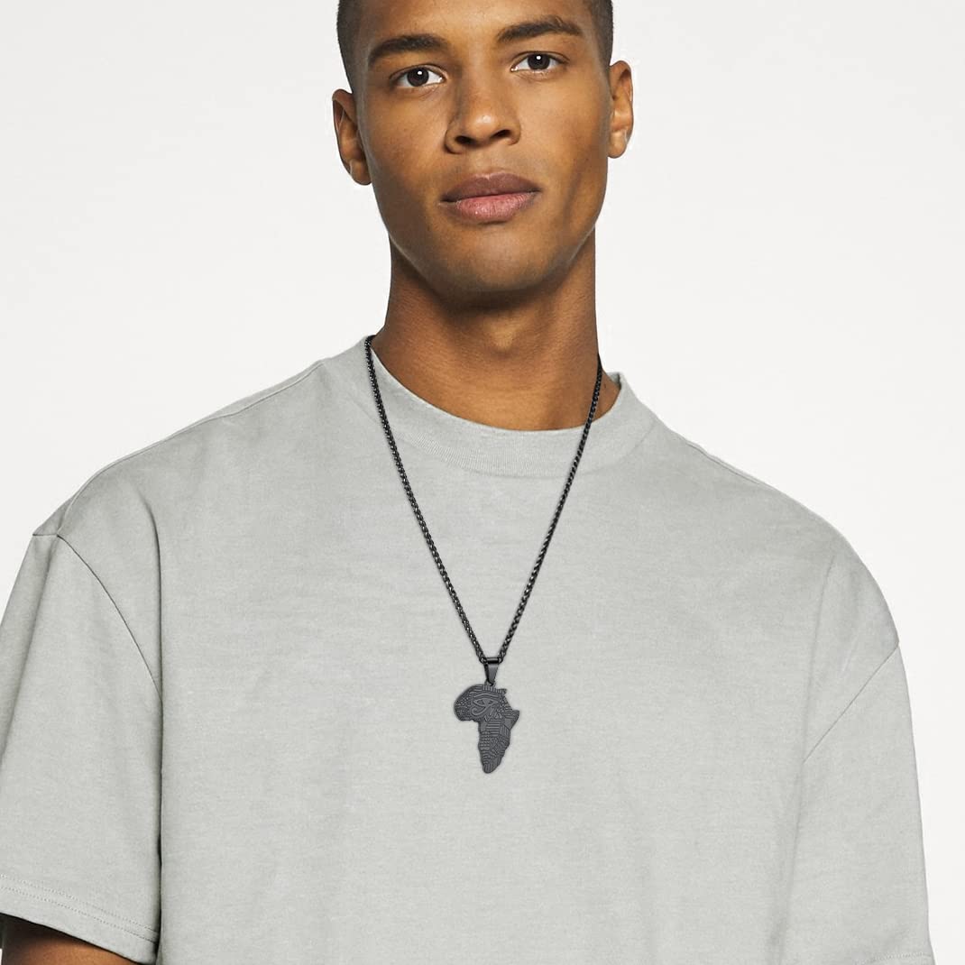 GOLDCHIC JEWELRY Africa Map Necklace for Men, Stainless Steel African Tribal/Egyptian Eye of Horus/I LOVE AFRICA/Elephant Map Hiphop Jewelry Unisex with 22'+2'Adjustable Chain