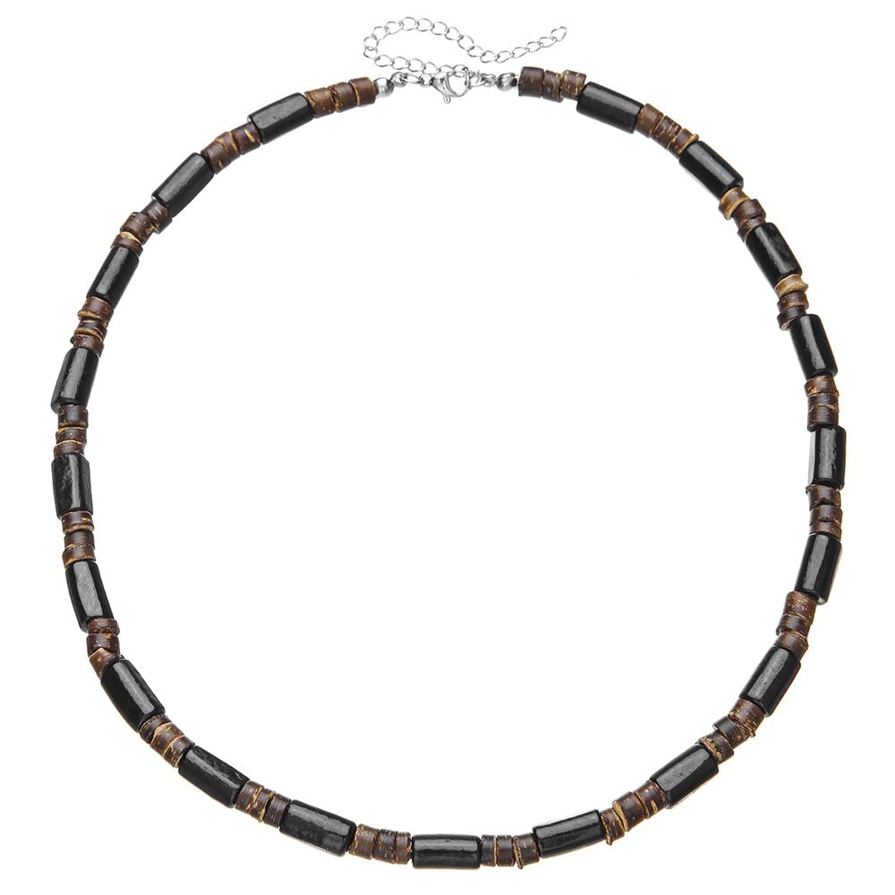 Beaded Necklace for Men,Handmade Men Turquoise Beaded Choker,Natural Wood Bead Necklaces Africa Wooden Chain Statement Unisex Strand Necklaces Hip Hop Beach Jewelry