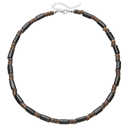 Beaded Necklace for Men,Handmade Men Turquoise Beaded Choker,Natural Wood Bead Necklaces Africa Wooden Chain Statement Unisex Strand Necklaces Hip Hop Beach Jewelry