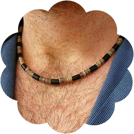 Beaded Necklace for Men,Handmade Men Turquoise Beaded Choker,Natural Wood Bead Necklaces Africa Wooden Chain Statement Unisex Strand Necklaces Hip Hop Beach Jewelry