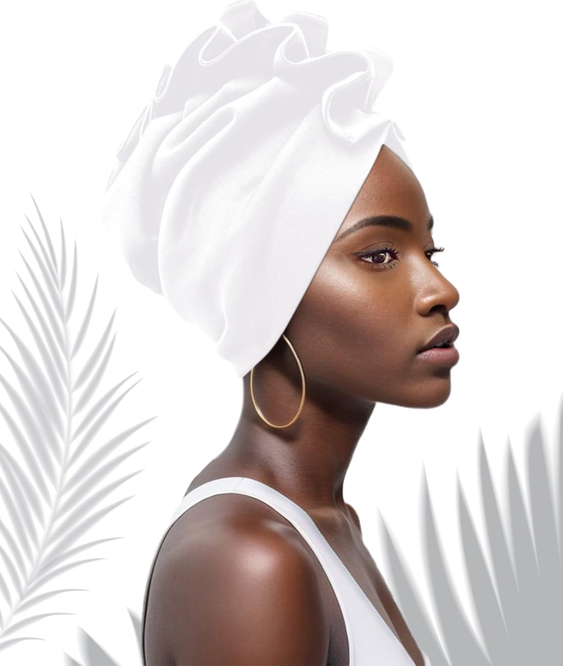 Babalet Stretch Turban Hats for Women, African Double-Layered Headwraps Soft Pre Tied Pleated Ruffled Hat