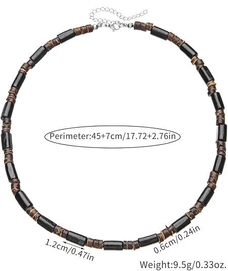 Beaded Necklace for Men,Handmade Men Turquoise Beaded Choker,Natural Wood Bead Necklaces Africa Wooden Chain Statement Unisex Strand Necklaces Hip Hop Beach Jewelry