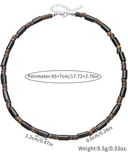 Beaded Necklace for Men,Handmade Men Turquoise Beaded Choker,Natural Wood Bead Necklaces Africa Wooden Chain Statement Unisex Strand Necklaces Hip Hop Beach Jewelry