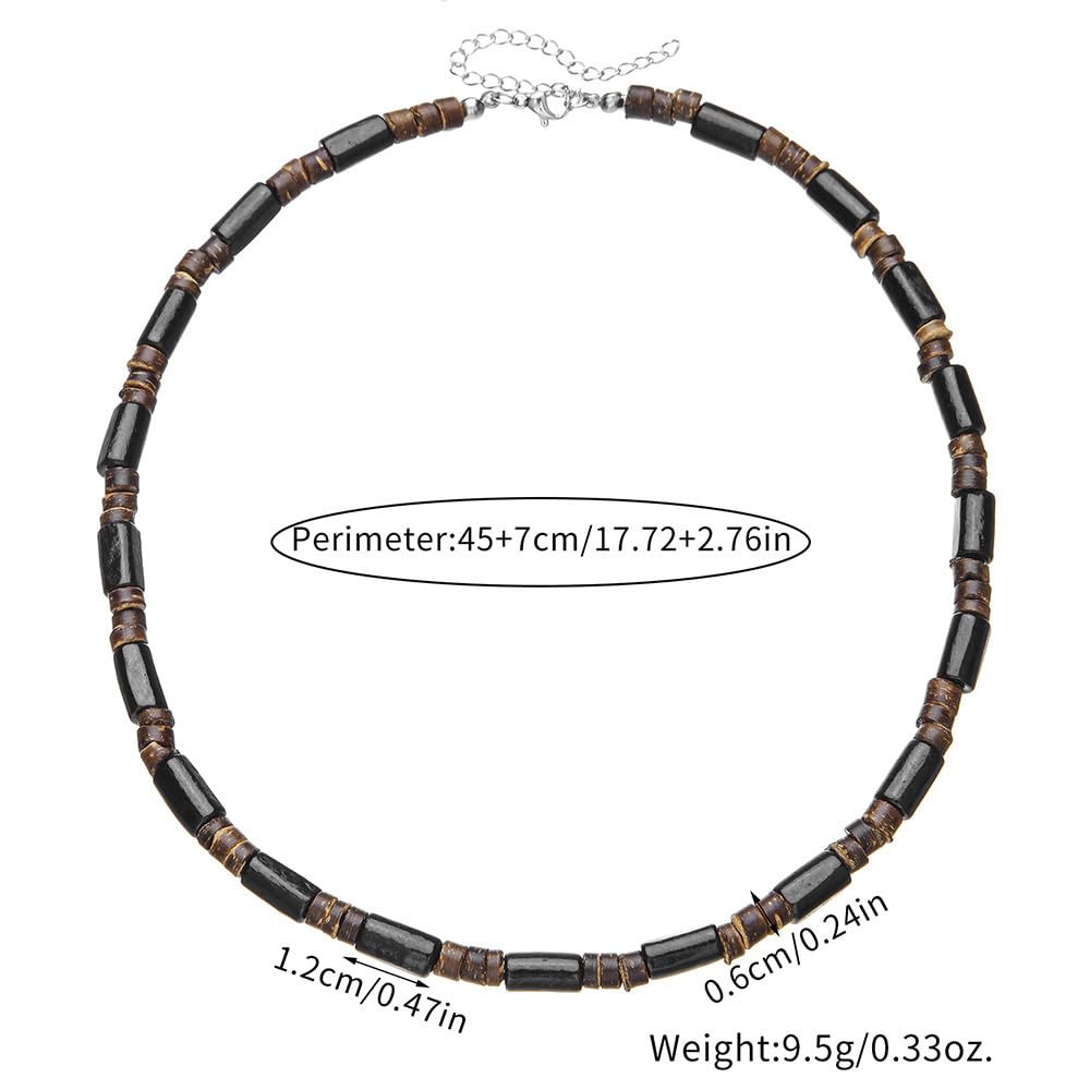 Beaded Necklace for Men,Handmade Men Turquoise Beaded Choker,Natural Wood Bead Necklaces Africa Wooden Chain Statement Unisex Strand Necklaces Hip Hop Beach Jewelry