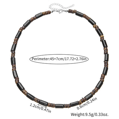 Beaded Necklace for Men,Handmade Men Turquoise Beaded Choker,Natural Wood Bead Necklaces Africa Wooden Chain Statement Unisex Strand Necklaces Hip Hop Beach Jewelry