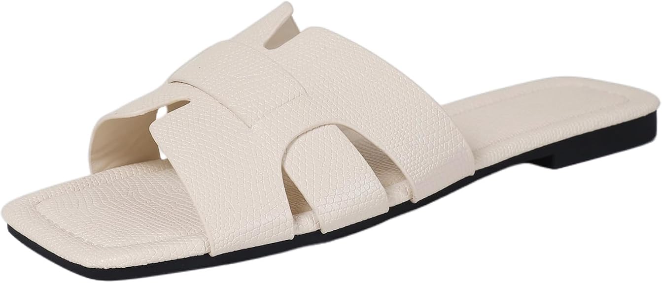 Women's Dressy Casual Flat Sandals, Elegant Comfortable Slip-On Slides with Textured Upper, Versatile Dressy Style for Everyday Wear