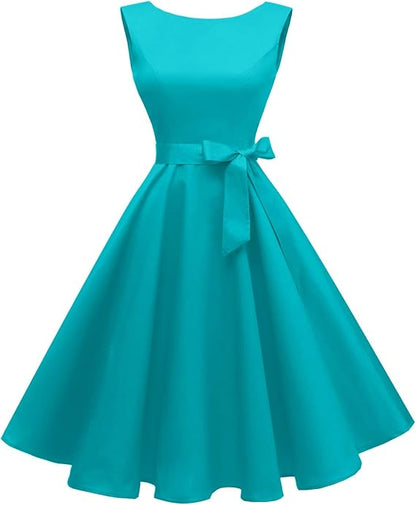 Hanpceirs Women's Boatneck Sleeveless Swing Vintage 1950s Cocktail Dress New