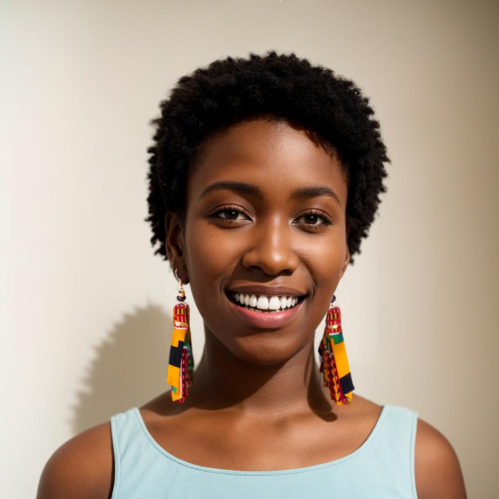 African Earrings for Women Kente Print Dangle Earring Fan-Shaped