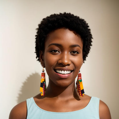 African Earrings for Women Kente Print Dangle Earring Fan-Shaped