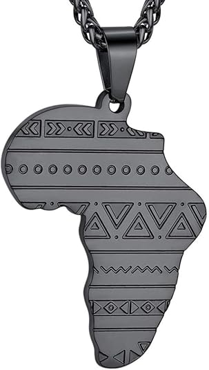 GOLDCHIC JEWELRY Africa Map Necklace for Men, Stainless Steel African Tribal/Egyptian Eye of Horus/I LOVE AFRICA/Elephant Map Hiphop Jewelry Unisex with 22'+2'Adjustable Chain