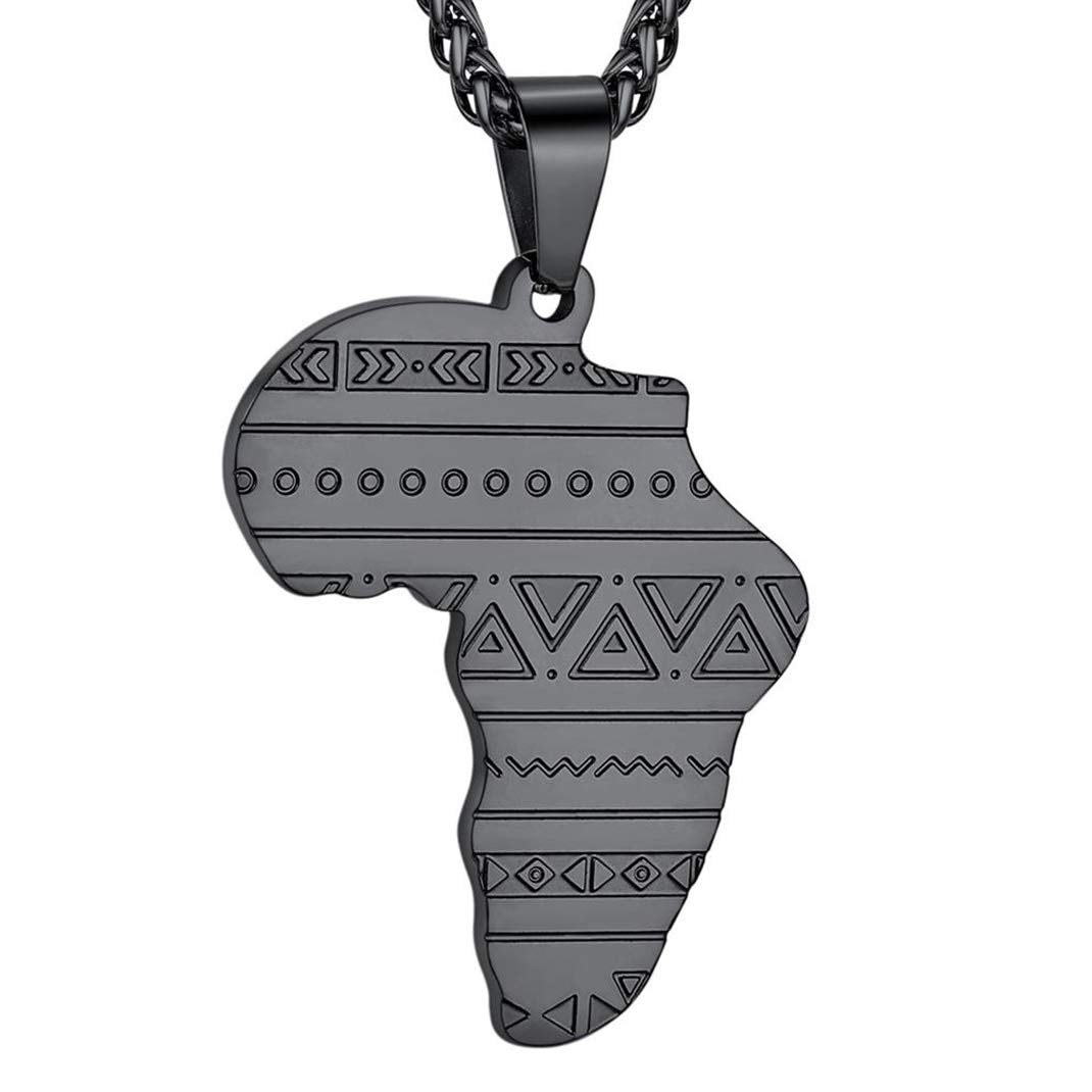 GOLDCHIC JEWELRY Africa Map Necklace for Men, Stainless Steel African Tribal/Egyptian Eye of Horus/I LOVE AFRICA/Elephant Map Hiphop Jewelry Unisex with 22'+2'Adjustable Chain