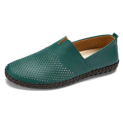 Men's Genuine Leather Loafer Shoes Slip On Soft Walking Shoes Perforated Driving Shoes