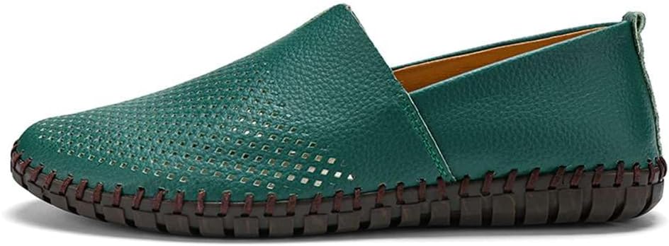 Men's Genuine Leather Loafer Shoes Slip On Soft Walking Shoes Perforated Driving Shoes