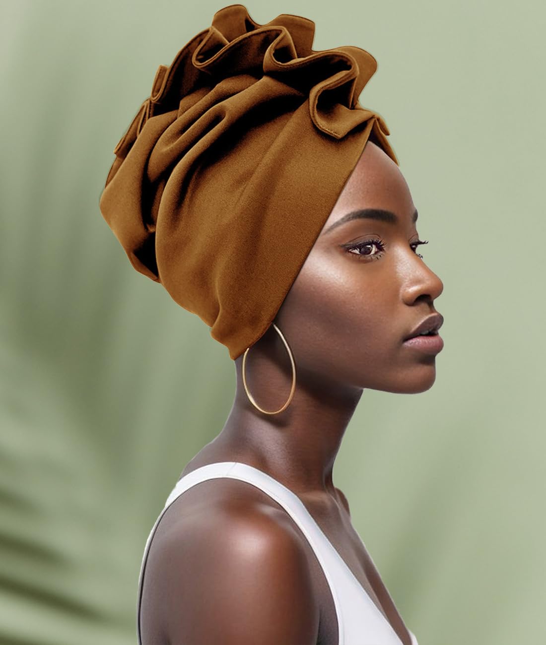 Babalet Stretch Turban Hats for Women, African Double-Layered Headwraps Soft Pre Tied Pleated Ruffled Hat