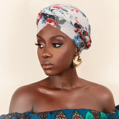 African Women Turban Caps Pre-Tied Twisted Turbans Head Scarf for Women Hair Wraps Cover Beanie Cancer Chemo Headwear