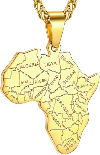 GOLDCHIC JEWELRY Africa Map Necklace for Men, Stainless Steel African Tribal/Egyptian Eye of Horus/I LOVE AFRICA/Elephant Map Hiphop Jewelry Unisex with 22'+2'Adjustable Chain