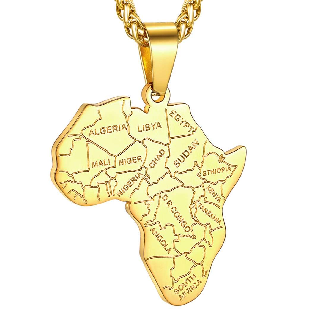 GOLDCHIC JEWELRY Africa Map Necklace for Men, Stainless Steel African Tribal/Egyptian Eye of Horus/I LOVE AFRICA/Elephant Map Hiphop Jewelry Unisex with 22'+2'Adjustable Chain