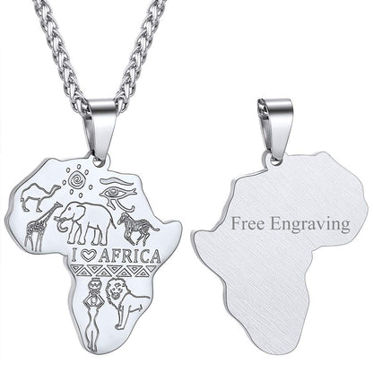 GOLDCHIC JEWELRY Africa Map Necklace for Men, Stainless Steel African Tribal/Egyptian Eye of Horus/I LOVE AFRICA/Elephant Map Hiphop Jewelry Unisex with 22'+2'Adjustable Chain