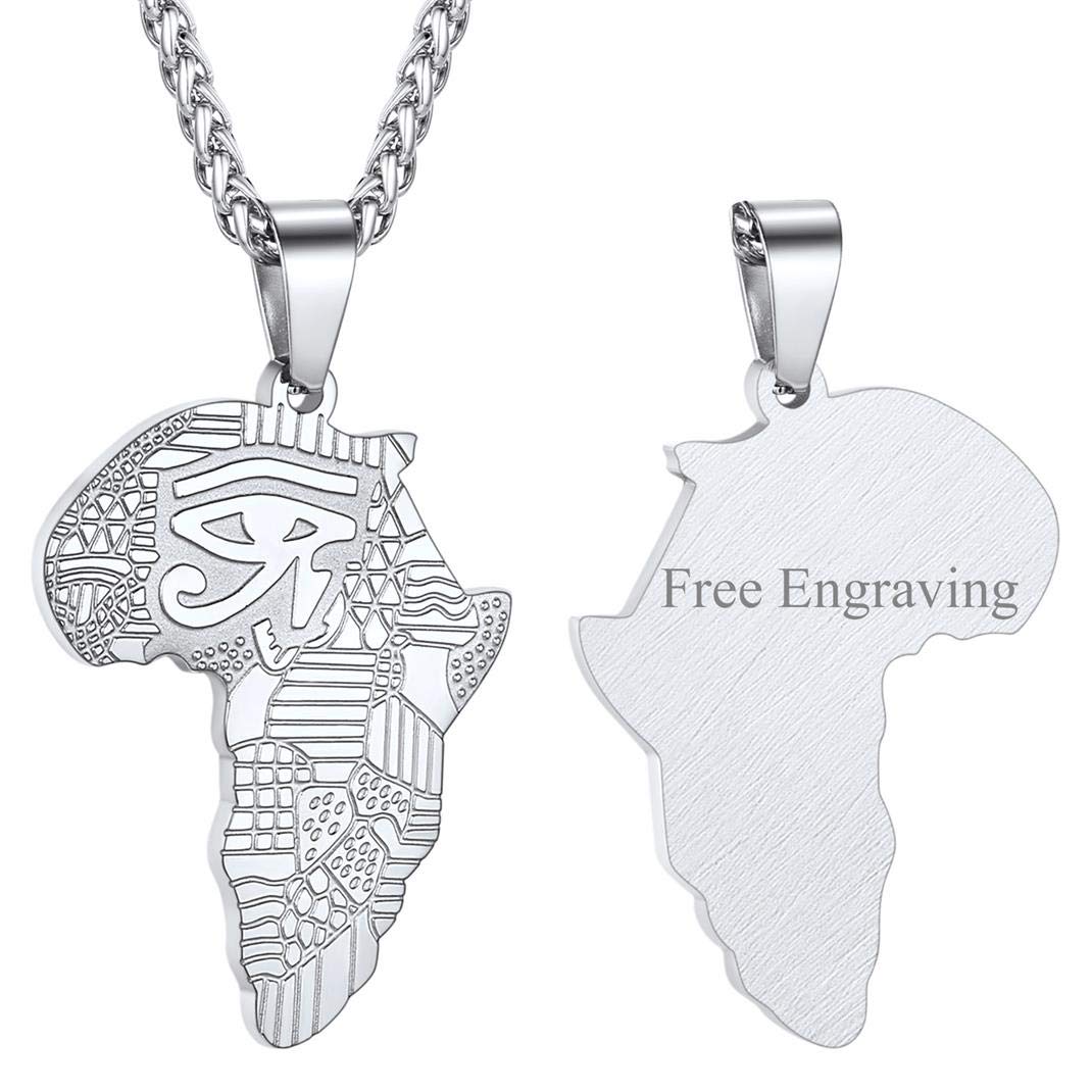 GOLDCHIC JEWELRY Africa Map Necklace for Men, Stainless Steel African Tribal/Egyptian Eye of Horus/I LOVE AFRICA/Elephant Map Hiphop Jewelry Unisex with 22'+2'Adjustable Chain