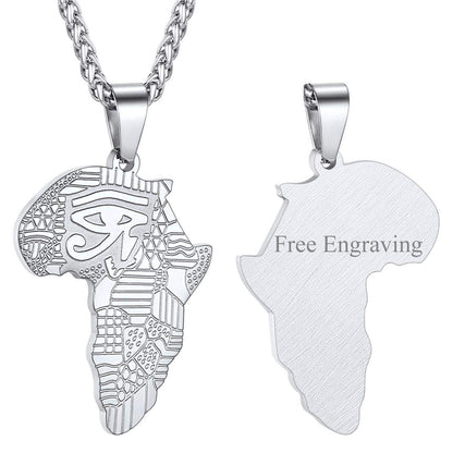GOLDCHIC JEWELRY Africa Map Necklace for Men, Stainless Steel African Tribal/Egyptian Eye of Horus/I LOVE AFRICA/Elephant Map Hiphop Jewelry Unisex with 22'+2'Adjustable Chain