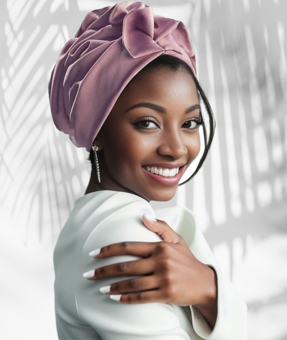 Babalet Stretch Turban Hats for Women, African Double-Layered Headwraps Soft Pre Tied Pleated Ruffled Hat