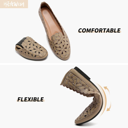 HEAWISH Women's Floral Ballet Flats Slip On Dress Shoes