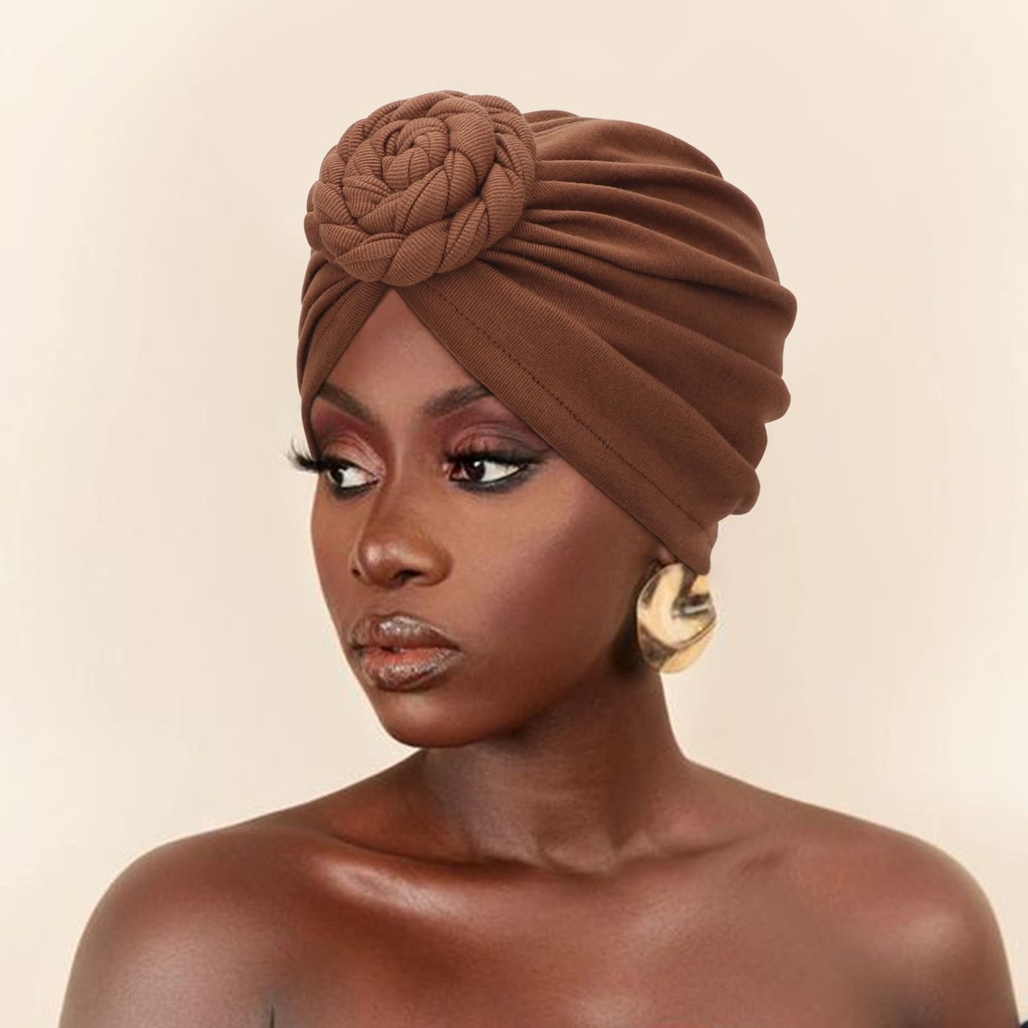 DRESHOW 5 Pack Knotted Headwraps for Women African Turban Pre-Knotted Beanie Headwraps Hair Covers